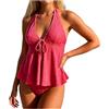 Generico Set Tankini Halter Costume Bagno Volant Due Pezzi Controllo Pancia Bottom Bikini con Pizzo Taglia Plus (Vino-b, M)