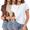 HOTIAN Maglietta da donna a maniche corte, in cotone, casual, basic, estiva, con maniche ad aletta, scollo rotondo, Kk+cf+wt, XL