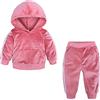 Alunsito Toddler Baby Boy Girl Outfit Solid manica lunga con cappuccio Felpa Top Track Pants Autunno 2 pezzi Set di vestiti in velluto