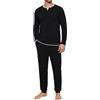 Jahetuul Pigiama Uomo Invernale Caldo Cotone Lungo | Pigiami Due Pezzi da Uomo Maniche Lunghe Top con Design a Colletto Multistrato Lunghi Pantaloni con Tasche e Coulisse