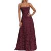 Generico Abito Elegante Bordeaux Donna Spalline Sottili Vestito da Festa Lungo Senza Maniche Aderente Gonna Fluida Cocktail Formale Moda per Gala Celebrazione