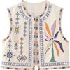 Caziffer Gilet Donna Cardigan Senza Maniche Ricamato Floreale Gilet Stile Retrò Etnico Aperto Davanti Gilet Leggero Donna Giacca Fiore Ricamo Streetwear (Beige, XS)
