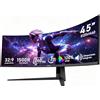 Gawfolk Monitor Gaming Curvo Ultra-Wide da 45 Pollici, 1500R, DFHD (5120×1440) Schermo PC, 240Hz, 1MS, AdaptiveSync, 120% sRGB, altoparlanti integrati，Interfacce HDMI2.1 & DP1.4, VESA 100 * 100mm-Nero