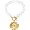 Flongo Bracciale con lumaca di mare da donna: bracciale regolabile in acciaio inossidabile e perle imitazione gioielli oceanici, spiaggia, stile boemia, regalo di compleanno di San Valentino
