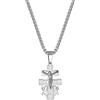 JewelryWe Collana Religiosa Caravaca Doppia Croce Cristiana Gesù, Croce Angel, Ciondolo Amuleto, Gioielli Cristiani, Acciaio Inossidabile, Argento Oro, 56cm, Acciaio inossidabile, Non applicabile.