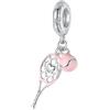 Fanona Ciondolo a forma di racchetta da tennis in argento sterling 925, con palla rosa, per bracciale Pandora