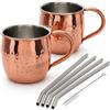 MIJOMA Moscow Mule - Set di 2 tazze con manico effetto rame, 500 ml, con cannucce