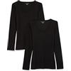 Amazon Essentials Camicie da donna slim fit a maniche lunghe in maglia a costine con scollo a V (disponibile in taglie forti), confezione da 2, nero, XL