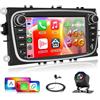 Hodozzy 【4+64G】Hodozzy Carplay Autoradio per Ford Focus II Galaxy II Mondeo S-Max C-Max con USB USB-C, 7 Pollici Autoradio Bluetooth con Android Auto/32 EQ/FM/RDS/SWC+Retromarcia Telecamera,Nero