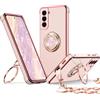 XYZ Custodia per Galaxy S21 Plus con supporto, custodia per telefono con cavalletto a doppio anello, donne e ragazze, custodia protettiva di lusso con cuore carino per Samsung S21 Plus, rosa