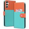 Ailisi Cover Per Samsung Galaxy A34 5G, Cartone Animato Gatti Cute Cats Custodia Protettiva Caso Libro Flip Cover Magnetica in Pelle PU con Portafoglio, Funzione Stand -Arancione/Verde Blu