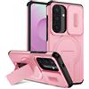 Belzsxy custodia per Samsung Galaxy S26 Plus/Samsung S26 Plus con ring stand magnetico, cover militare antiurto con protezione fotocamera scorrevole compatible with MagSafe ricarica wireless Rose