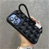 SSASMEU Custodia a ventosa in silicone liquido con cinturino da polso, per iPhone 15, 14, 11, 12, 13, 16 Pro Max Plus, tinta unita, nera, per iPhone 13ProMax