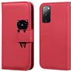 Ailisi Cover per Galaxy S20 FE 5G, Red Flip Cover Cartoon Cute Cat Custodia Protettiva Caso Libro in Pelle PU con Portafoglio, Funzione Supporto - Gatto, Rosso Scuro