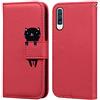 Ailisi Cover per Galaxy A50/Galaxy A30S/Galaxy A50S, Red Flip Cover Cartoon Cute Cat Custodia Protettiva Caso Libro in Pelle PU con Funzione Supporto, Chiusura Magnetica - Gatto, Rosso Scuro