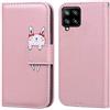 Ailisi Cover per Galaxy A12, Pink Flip Cover Cartoon Cute Rabbit Custodia Protettiva Caso Libro in Pelle PU con Portafoglio, Funzione Supporto - Coniglio, Oro rosa