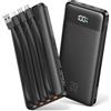Orfeika Power Bank da 20000 mAh, PD 20 W, con funzione di ricarica rapida | 4 cavi integrati, 4 porte, display LED, adatto per aerei, batteria per iPhone/Samsung/iPad/iPods/Android e altro ancora