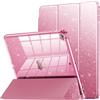 INFILAND Custodia per iPad 6a/5a generazione 9.7 pollici 2018/2017, iPad Air 2, carina custodia protettiva trasparente glitterata per bambini, ragazze, donne, con portamatite (rosa)