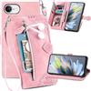 Fofvccv Custodia Portafoglio per Apple iPhone 17e SZY Rosa | Cover a Libro in Pelle PU conTasca Zip Porta Carte Cinturino da Polso Supporto Antiurto Motivo Fiori per iPhone 16e