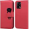 Ailisi Cover per OPPO A74 (4G), Dark Red Flip Cover Cartoon Cute Cat Custodia Pieghevoli Protettiva Caso Libro in Pelle PU con Portafoglio, Funzione Supporto, Chiusura Magnetica - Gatto, Rosso Scuro