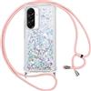Vauki Cover per Samsung Galaxy A56 con Cordino, Trasparente Glitter Liquido Antiurto Brillantini Tracolla Custodia, Antiurto Antigraffio Silicone Bumper Laccio Protettivo Case, Argento
