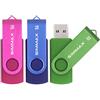 SIMMAX Chiavetta USB 3 pezzi 64GB Pen Drive Girevole USB 2.0 Unità Memoria Flash (64GB Rosa Blu Verde)