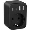 JSVER Adattatore per Prese di Corrente Internazionali JSVER, Set di Adattatori da Viaggio Universali con 4 porte USB,Spina di Tipo G per Giappone,Sudafrica e India (UE-UK-Nero)
