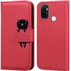 Ailisi Cover per OPPO A53/OPPO A53S, Dark Red Cartoon Cute Cat Custodia Pieghevoli Protettiva Caso Libro in Pelle PU con Portafoglio, Funzione Supporto, Chiusura Magnetica - Gatto, Rosso Scuro