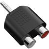 HDSupply divisor de audio, adaptador Y, conector jack aux 3,5 mm a 2x RCA cinch socket, para altavoces, subwoofer, barra de sonido, TV, coche, radio, smartphone, tablet, negro