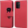 Ailisi Cover per OPPO A54 5G/OPPO A74 5G, Dark Red Cartoon Cute Cat Custodia Pieghevoli Protettiva Caso Libro in Pelle PU con Portafoglio, Funzione Supporto, Chiusura Magnetica - Gatto, Rosso Scuro
