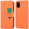 Ailisi Cover per Galaxy A41, Orange Flip Cover Cartoon Cute Frog Custodia Protettiva Caso Libro in Pelle PU con Portafoglio, Funzione Supporto, Chiusura Magnetica - Rana, Arancia
