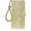 Ailisi Cover per Galaxy A50/A30S/A50S, Bling Glitter Paillettes Flip Cover Custodia, Protettiva Case Leather Pelle PU Portafoglio con Kickstand, Chiusura Magnetica + 1 Pezzo di Cordino -Oro