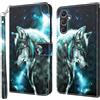 CLM-Tech Custodia compatibile con Samsung Galaxy A37 5G - PU Pelle Cover - Portafoglio con Funzione Supporto e Slots - Case Lupo blu nero
