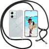 ISOI Cover con Cordino per Motorola Moto G84 5G, Custodia Trasparente con Collana Tracolla Laccio Collo Ultra Sottile Morbido TPU Silicone Antiurto AntiGraffio Antiscivolo Case, Nero