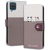 Ailisi Cover Per Samsung Galaxy A12/M12, Cartone Animato Gatti Cute Cats Custodia Protettiva Caso Libro Flip Cover Magnetica in Pelle PU con Portafoglio, Funzione Stand -Bianco/Marrone Chiaro