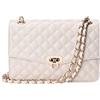 GM LIKKIE Borsa a tracolla trapuntata da donna, borsa a tracolla con patta media con cinturino a catena, morbida pochette in pelle vegana, Beige