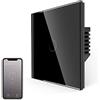 JIMEIDA Interruttore della luce Smart Touch, senza conduttore neutro, funziona con Alexa e Google Home, Smart Life, interruttore della luce Wlan da incasso, vetro nero e LED di stato, 1 scomparto