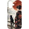 Vintage Japanese Geisha Black Cat Red Mo Custodia per iPhone 17 Geisha e gatto nero sul ponte luna rossa arte vintage giapponese