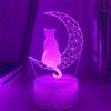 DMSC Luce notturna a LED in acrilico 3D con immagine di gatto e luna, luce notturna per bambini, camera da letto, luci per dormire, regalo per la casa, lampade da tavolo, colore B-16 con controllo re
