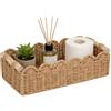 CQHK Cestini portaoggetti intrecciato in corda di carta stile vimini con manici in legno per carta igienica, cestino con manico rettangolare per organizzazione della casa, scaffali, naturale 35,5x16x10 cm