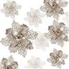 Gwhole 21 Pezzi Fiori per Albero di Natale Champagne Poinsettia Glitter Fiore di Stella Fiore Artificiale Decorazioni Ornamenti Ciodoli e Addobbi per Albero Natalizio e Ghirlande, 9/11/16CM