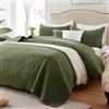 Leaonme Set di trapunta oversize California king size, leggero, verde oliva, 300 x 269 cm, morbido, set di biancheria da letto estivo per tutte le stagioni, 3 pezzi (include 1 trapunta, 2 federe)
