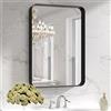 LOAAO Specchio da bagno con cornice in metallo nero, specchio rettangolare arrotondato da 55,8 x 76,2 cm, nero opaco, specchio da bagno in stile rustico, antiruggine, in vetro temperato, da appendere