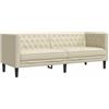 vidaXL Driezitsbank Chesterfield-stijl kunstleer crèmekleurig