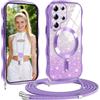 Vauki Cover Magnetica per Samsung Galaxy S26 Ultra con Cordino, Viola | Compatibile con Magsafe Trasparente Glitter Ondulata Protettiva Antiurto Antigraffio Case con Collana Laccio Tracolla