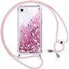 Vauki Cover Glitter per iPhone 8/iPhone SE 2020/iPhone 7/SE 2022 con Cordino,Custodia Brillantini Liquido Quicksand, Trasparente Bling Sabbie Donna Morbido Silicone Antiurto Protettivo Case