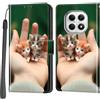 PHINIENLAND Cover per Xiaomi Redmi Note 15 4G/5G custodia portafoglio Gatto | 3 scomparti carte, 1 tasca banconote, Chiusura magnetica, Supporto, Pelle PU flip cover per Redmi Note 15 4G/5G