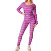 Anuedgis Costume da donna da gatto dello Stregatto viola a righe a maniche lunghe e pantaloni vestito per Carnevale Cosplay Party