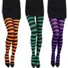 NAUZE 3 paia di collant a righe colorate per Halloween Pieno Piede Orizzontale A Righe Calze Alte Calze Adulti Strega, nero, arancione e viola, Taglia unica