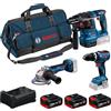 Bosch Professional Bosch PRO 18V System Combo Kit: GSB 18V-65, GBH 18V-22, GWS 18V-11, 3 batterie GBA 5.0Ah, GAL 12V/18V-80, M-BAG